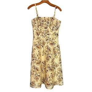 LOFT Yellow Strapless Fit & Flare MIDI Floral Dress, Removable Straps SZ 4 Small